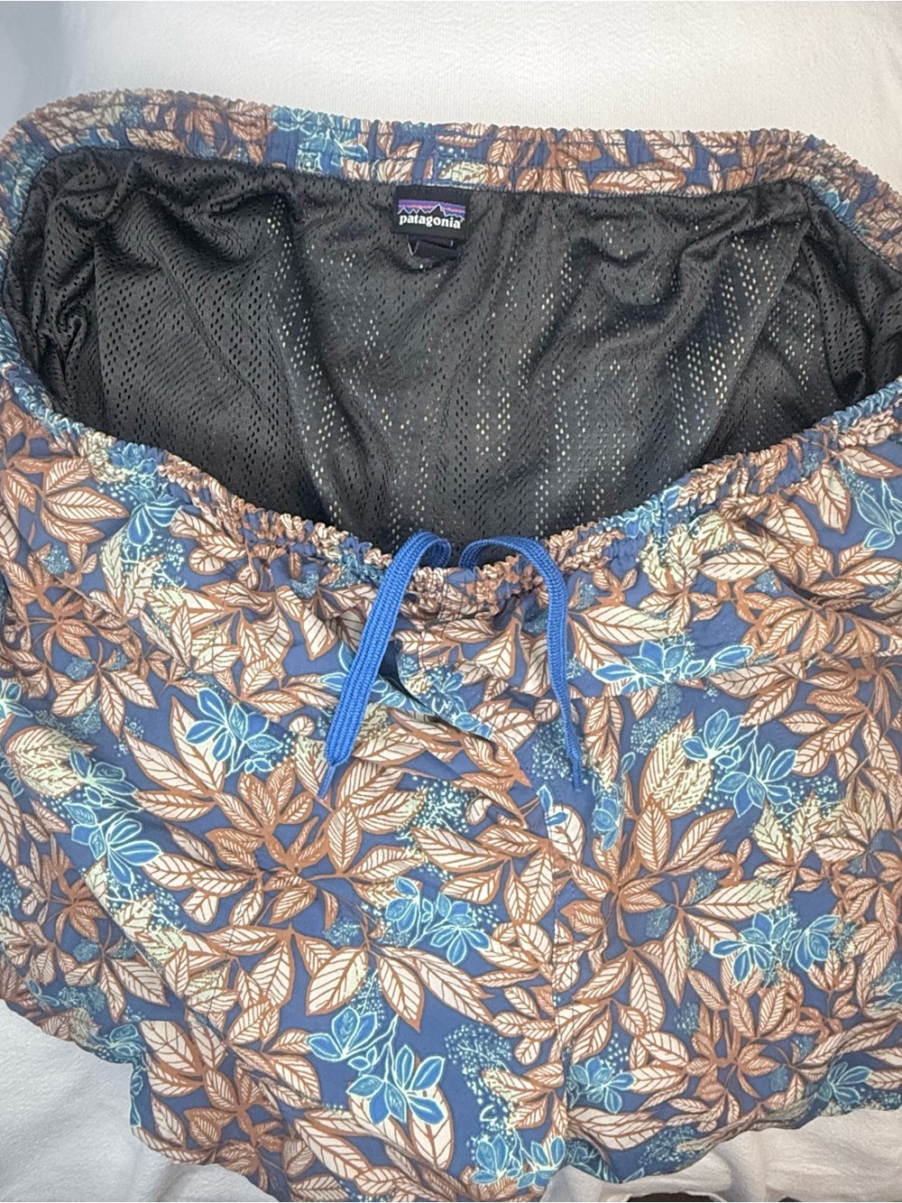 Patagonia Men’s Athletic Shorts - Blue & Brown Leaf Print